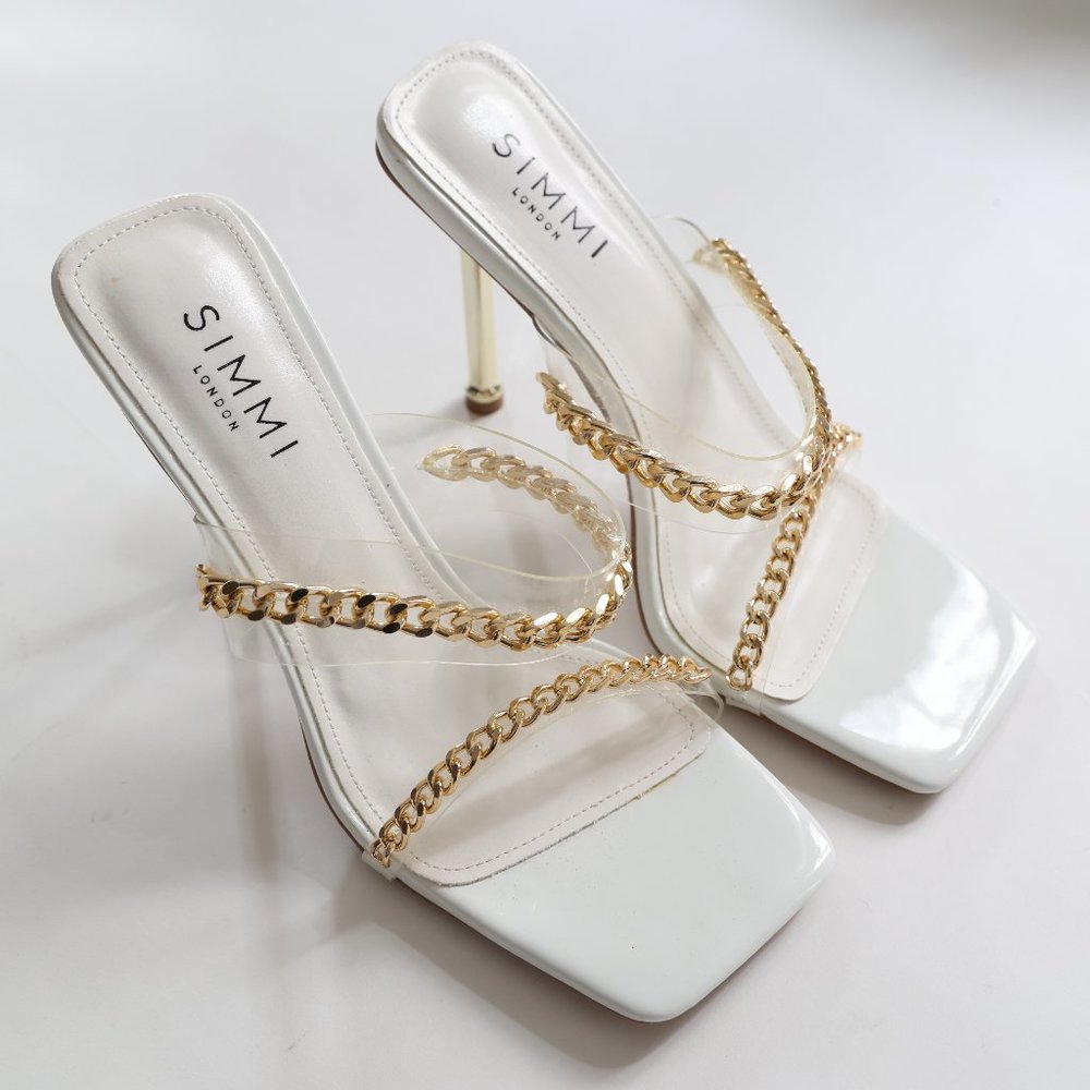 Simmi London Monsoon Patent Clear Chain Stiletto Mules - UK 7/EU 40/US 9-10